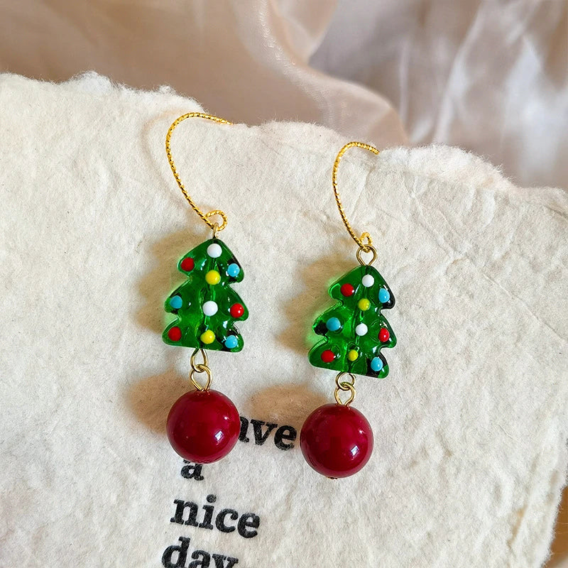 Lovely Zircon Snowflake Pearl Charm Earring For Women Christmas Flocking Hairball Bowknot Stud Earrings New Year Party Jewelry
