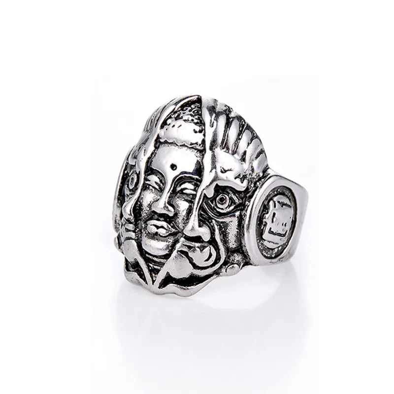 Retro Instant Of Thought God or Devil Ring For Men Handmade Designer Jewelry Punk Gothic Open Ring Biker Accessories Unisex Gift