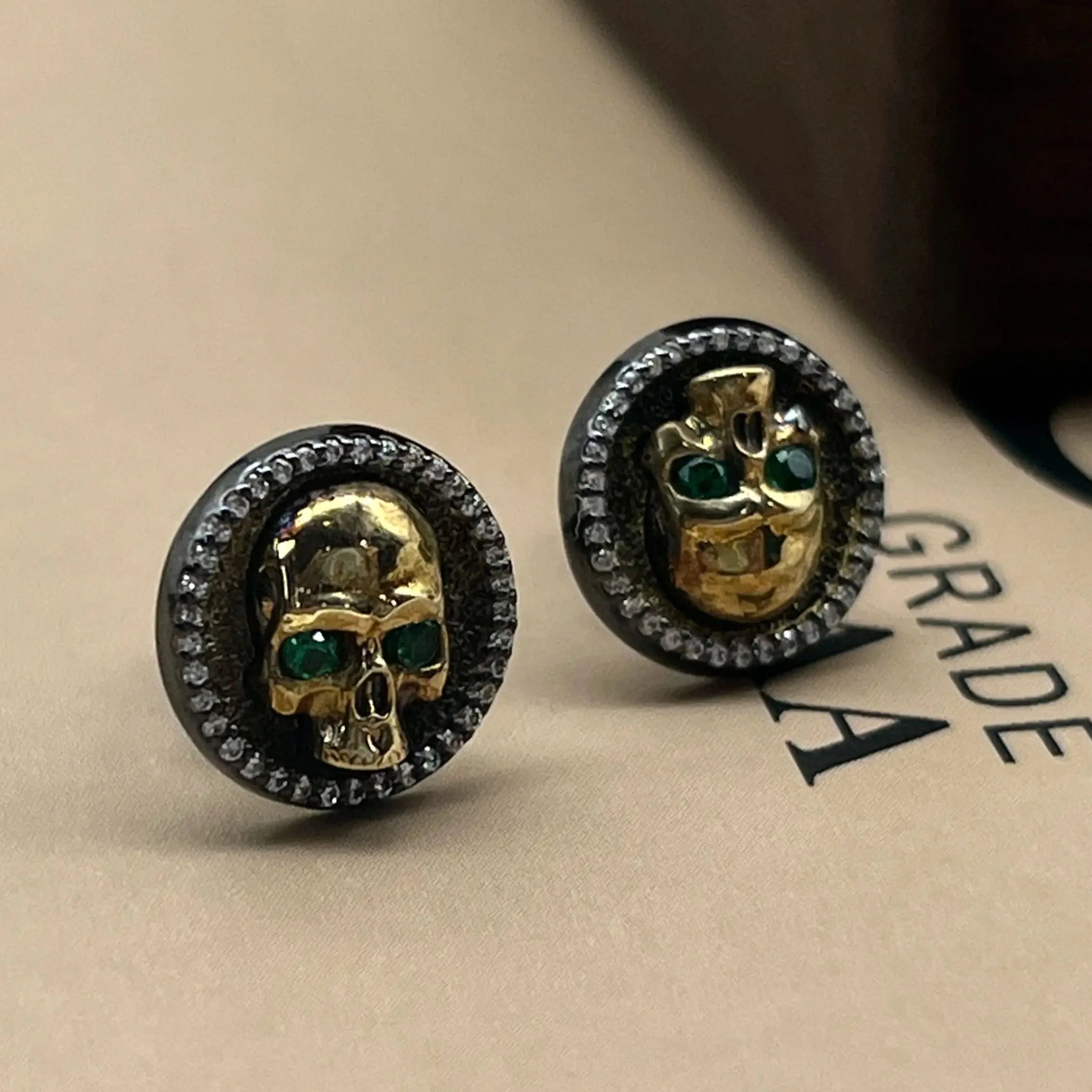 S925 silver personalized black-coated skull earrings for men and women; mythical dark style stud earrings