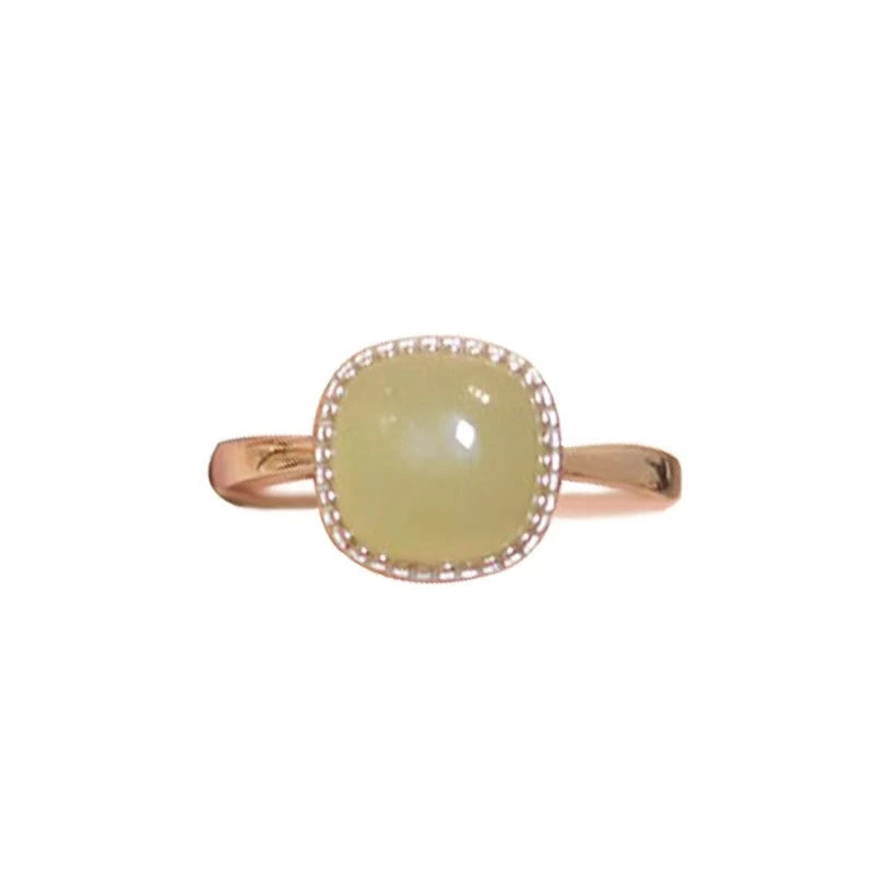 Fashion Vintage Square Imitation Jade Rings For Woman Chinese Style Simple Geometric Adjustable Finger Ring Party Jewelry Gifts