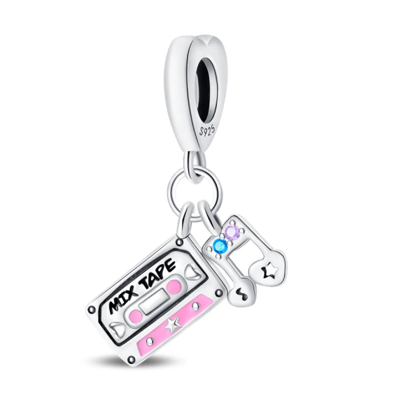 Romantic Music Charms Beads 925 Sterling Silver Piano Violin Red Guitar Punk Saxophone Pendants Fit Qikaola Bracelet DIY Jewelry