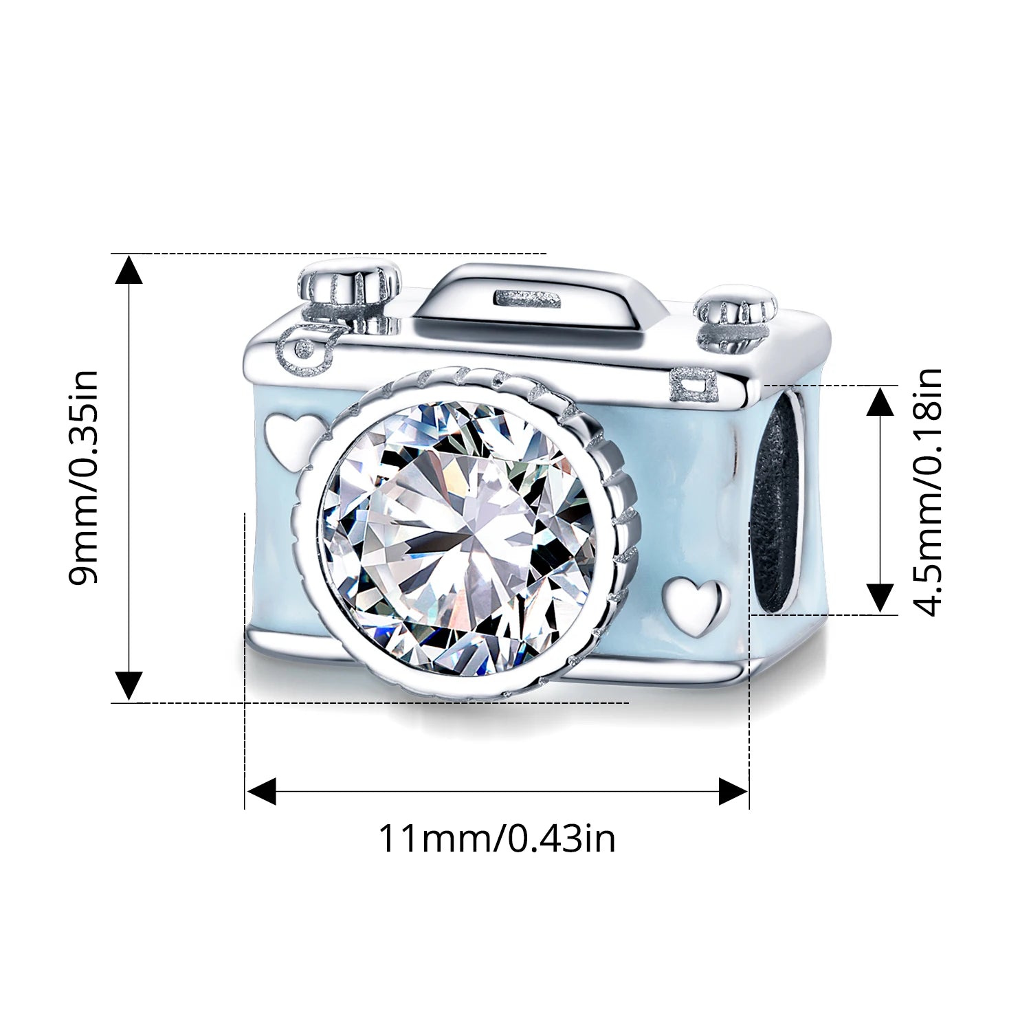BISAER Real 925 Sterling Silver Camera Charm Bule Shiny Cameras Enamel Pendant For Women DIY Bracelet & Necklace Fine Jewelry