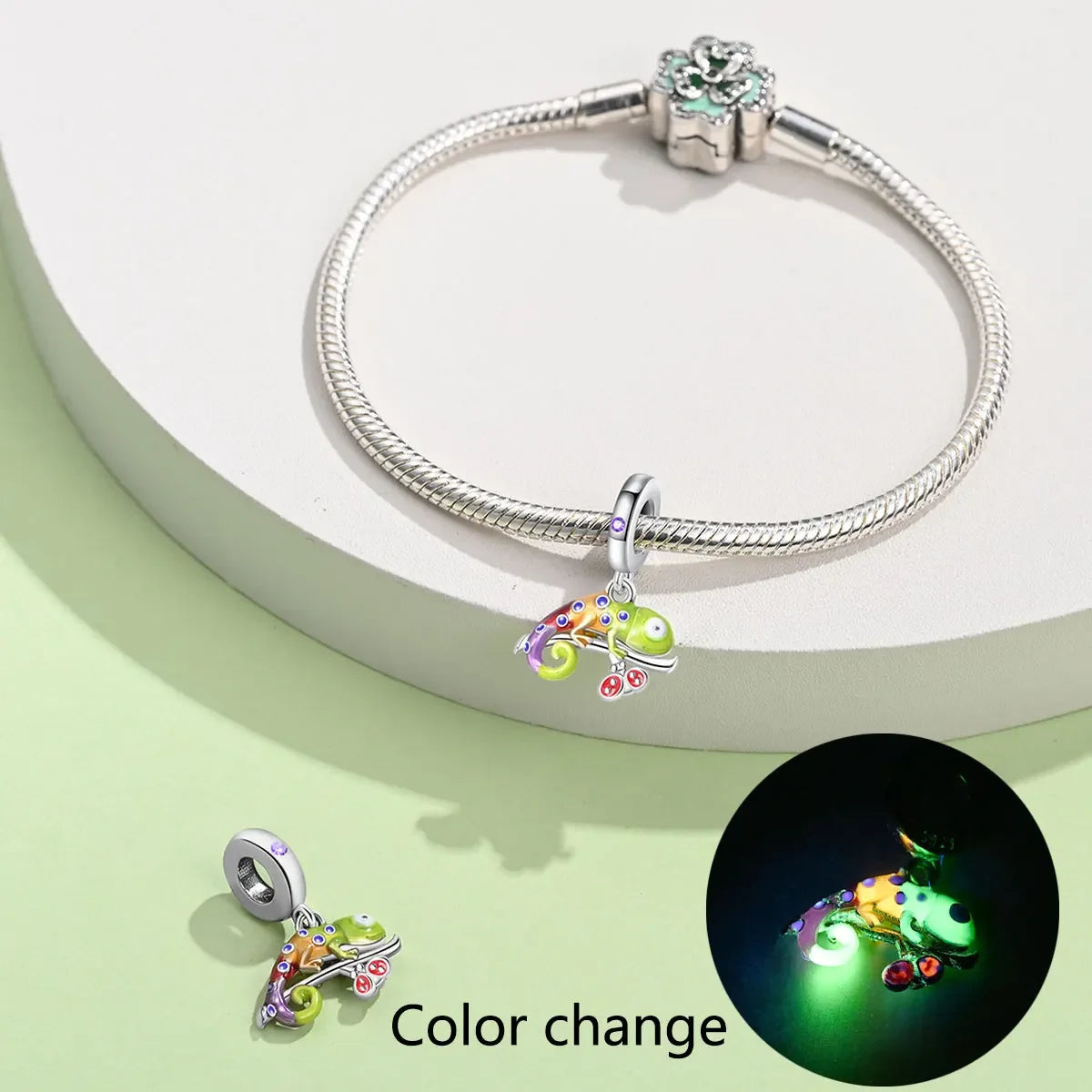 925 Sterling Silver Color Forest Chameleon Charm Pendant Beads Fit Charm Bracelet Original for Women DIY Jewelry Making