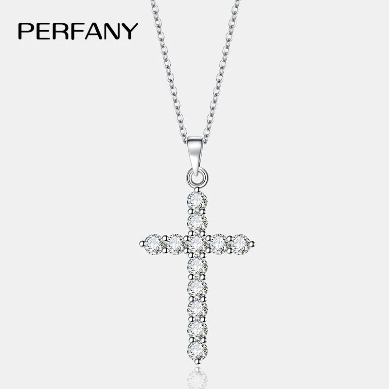 PERFANY All Moissanite Necklace for Women S925 Pure Silver Cross Design Pendant Laboratory Certified Diamond Fashion Jewelry - Madeinsea©