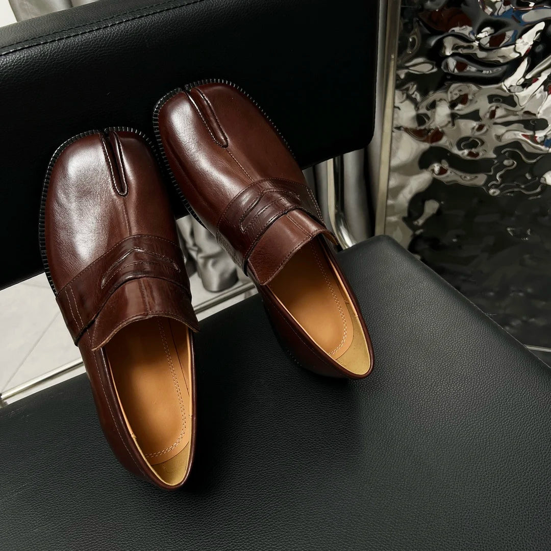 UNISEX Retro Nostalgic Horse Leather Separate Toes Women's Shoes Flat  All Genuine Leather Leather  Black Brown men's shoes