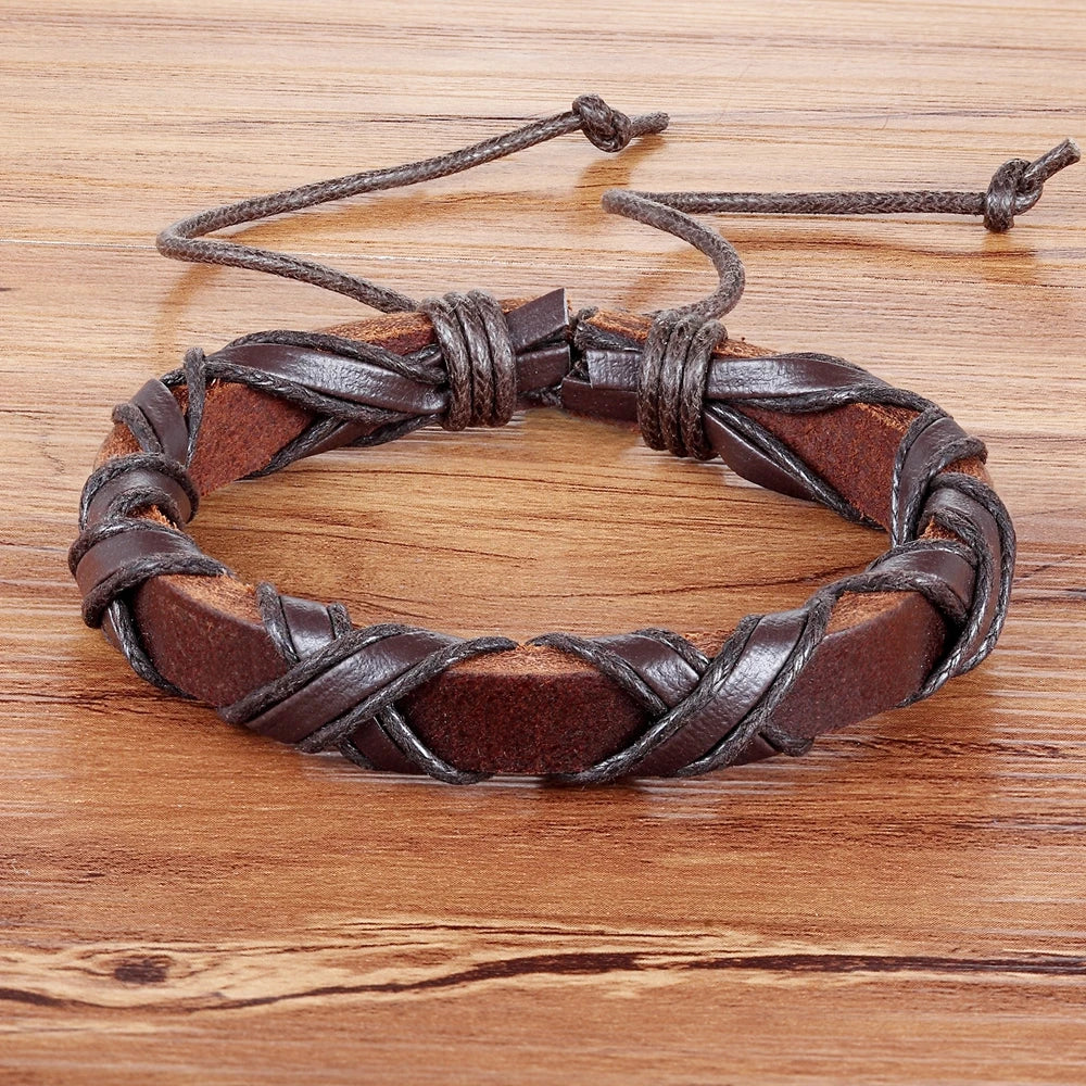 Bracelet TYO Creative tissé à la main en cuir PU noir/marron, motif tressé, accessoire pour femme et homme, cadeau idéal pour la fête des pères.
