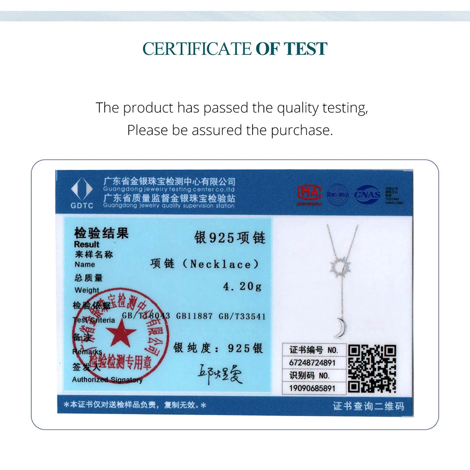 BAMOER White Gold Plated Sun & Moon Y-shaped Necklace, High Quality 925 Sterling Silver Necklace for Women Christmas Gift