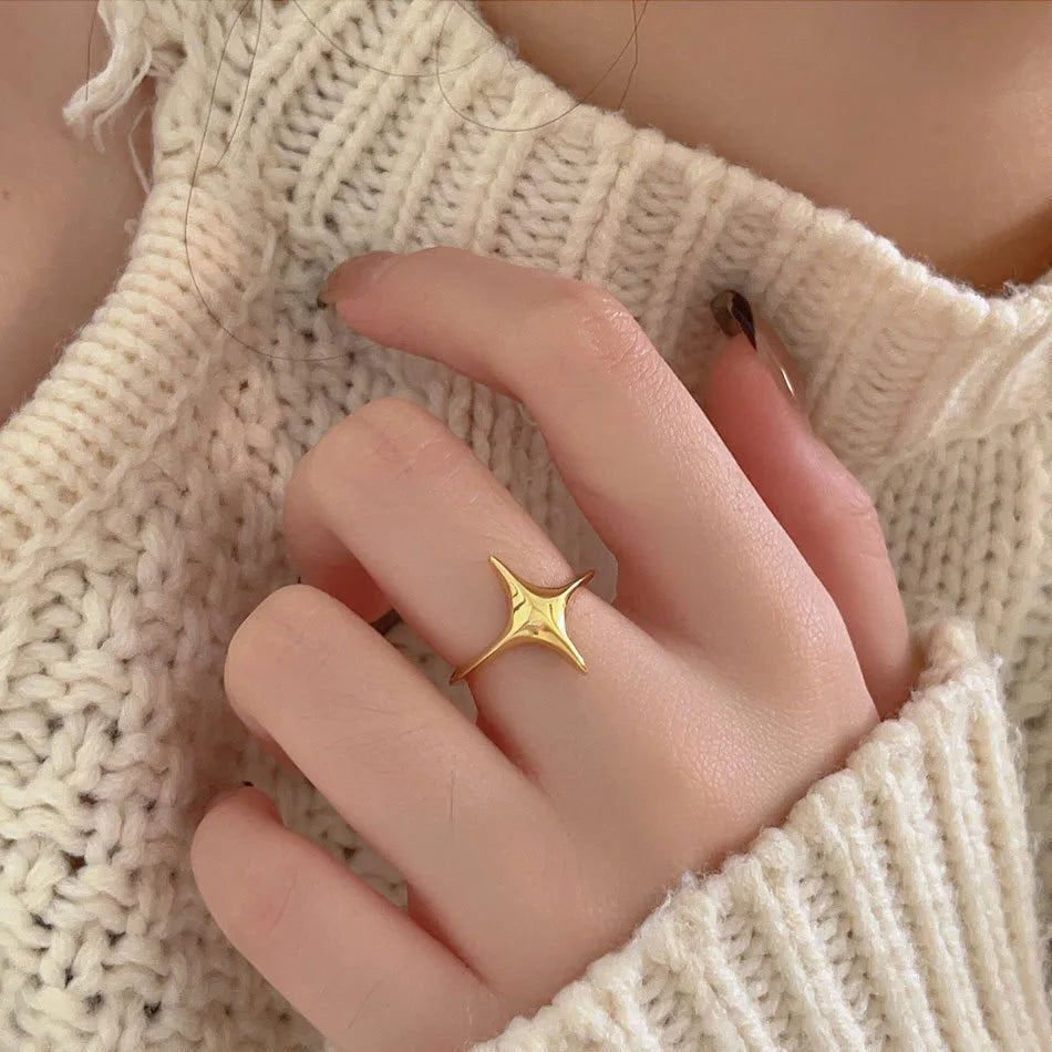 BF CLUB 925 Sterling Rings for Women Simple Geometric Handmade Irregular Retro Ring Gold Star Fashion Allergy For Birthday Gift