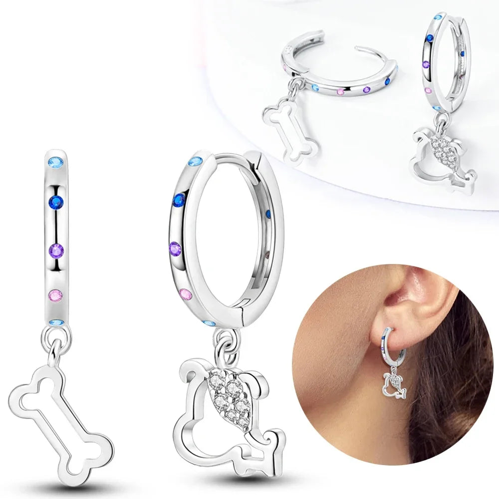 2025 All New Sterling Silver S925 Honey Bees, Cats, Dogs Zircon Earrings and Eardrop Simple Fine Jewelry Women Girls Party Gift