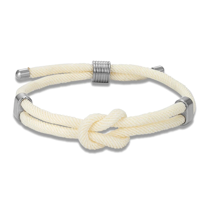 MKENDN Fashion Couple Adjustable Thread Rope Bracelet Stainless Steel Minimalist Mens Women Red Concentric knot Lover Jewelry