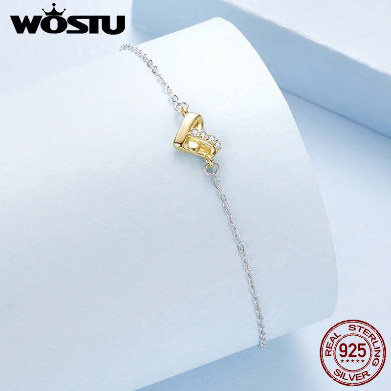 WOSTU 925 Sterling Silver Gold Color Heart Charm Anklet Foot Chain Links, Xmas New Year Girl Daugther Beach Jewelry Holiday Gift