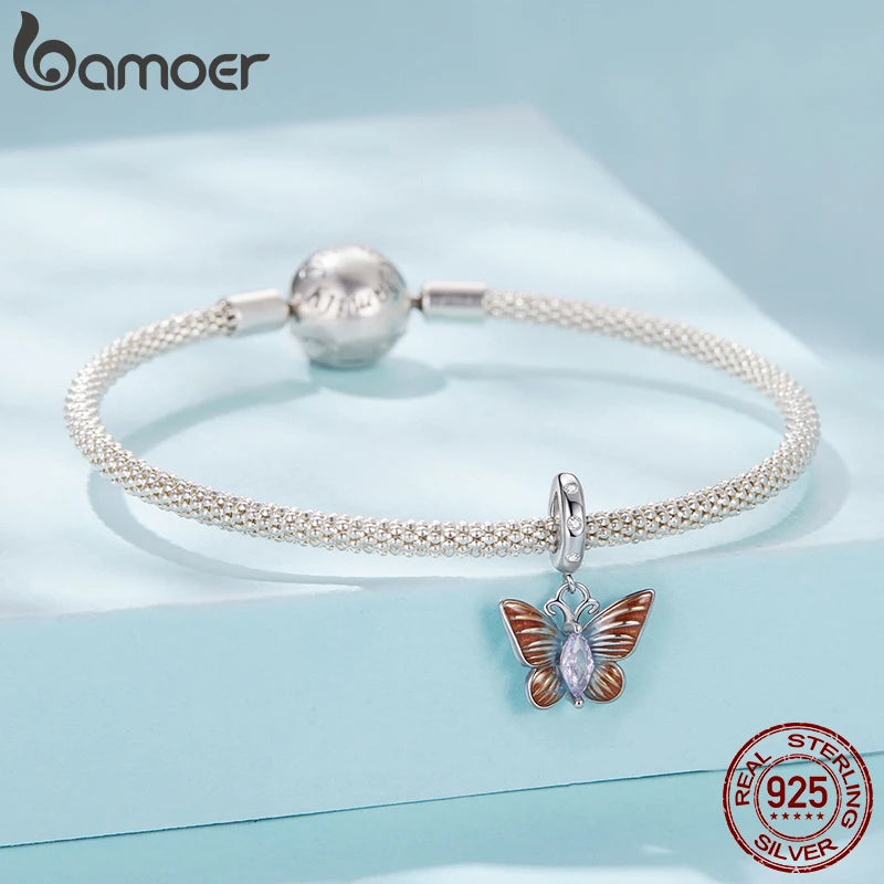 Bamoer Anhänger aus 925er Sterlingsilber in Form eines Glückskürbisses mit Schmetterlingsmotiv und Kristallzuckerperlen für Damen – DIY-Armband-Schmuckzubehör