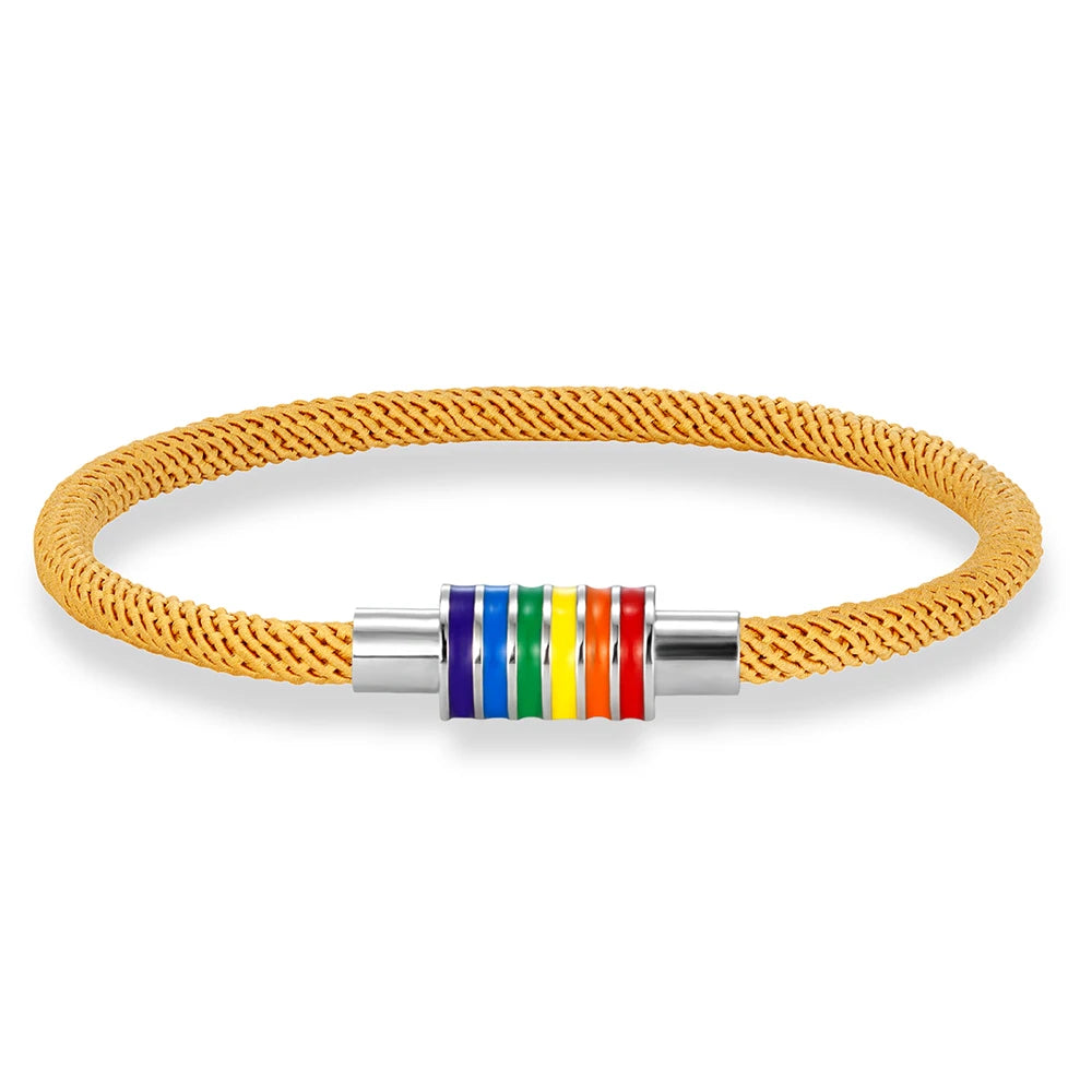 MKENDN Minimalist Rope Bracelet Unisex Stainless Steel Rainbow Clasp Waterproof Natuical Rope Braslet Gift For Lovers LGBT