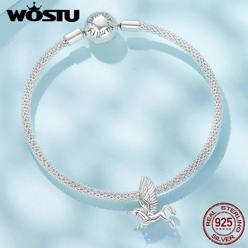WOSTU 925 Sterling Silver Myth Unicorn Wing Charm Beads For Women , Girl Birthday Gift Pet Animal Beads Fit Original Bracelet
