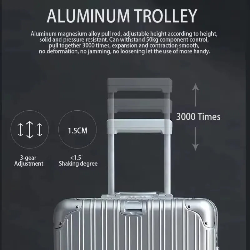 100% Aluminum-magnesium Alloy Travel Suitcase High Quality Rolling Luggage 20/24/26/29'' Trolley Luggage Carry-On Cabin Suitcase