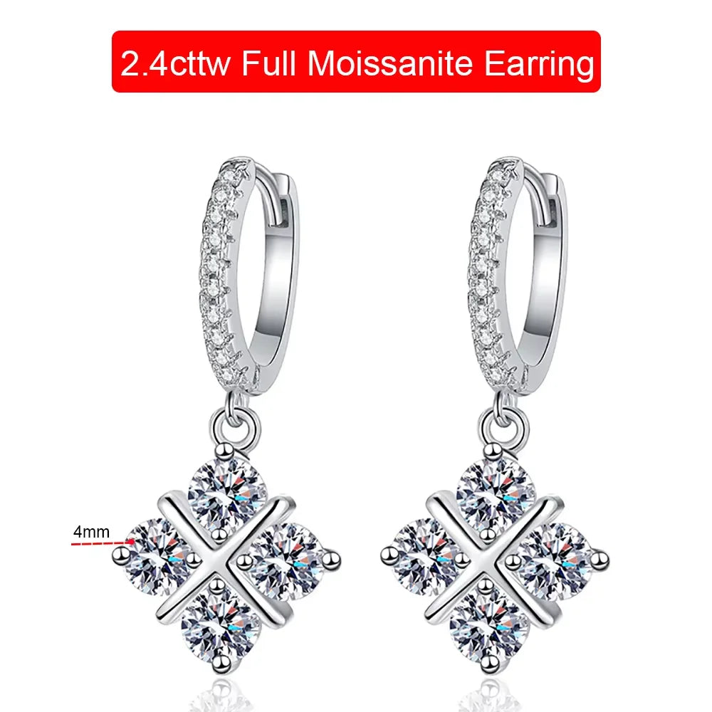 Serenity 2.4cttw D Color 4mm Full Moissanite Earrings For Women 100% S925 Sterling Silver Plated 18K Drop Earrings Fine Jewelry - Madeinsea©