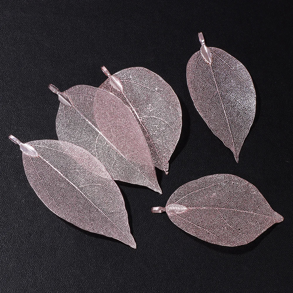 Pendentif en métal avec de véritables feuilles naturelles multicolores, idéal pour la création de bijoux (boucles d'oreilles, colliers, etc.) - Lot de 5