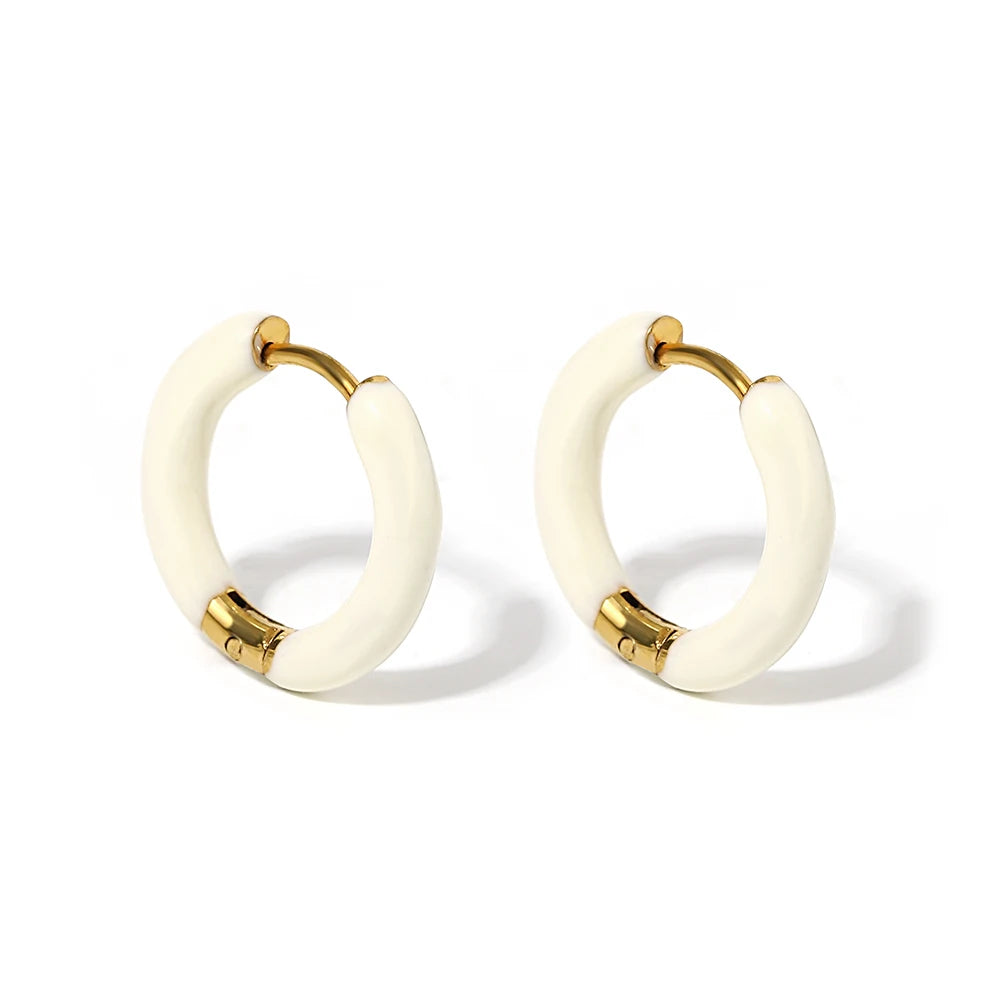 AENSOA Colorful Enamel Stainless Steel Hoop Earrings for Women Geometric Round Circle Earrings Trendy Gold Color Jewelry 2023