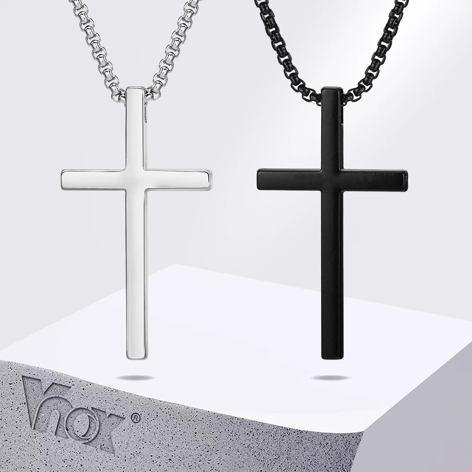 Vnox Unisex Box Chain Cross Necklaces, Men Women Stainless Steel Chain with Alloy Cross Pendant, Religious Faith Cross Necklace