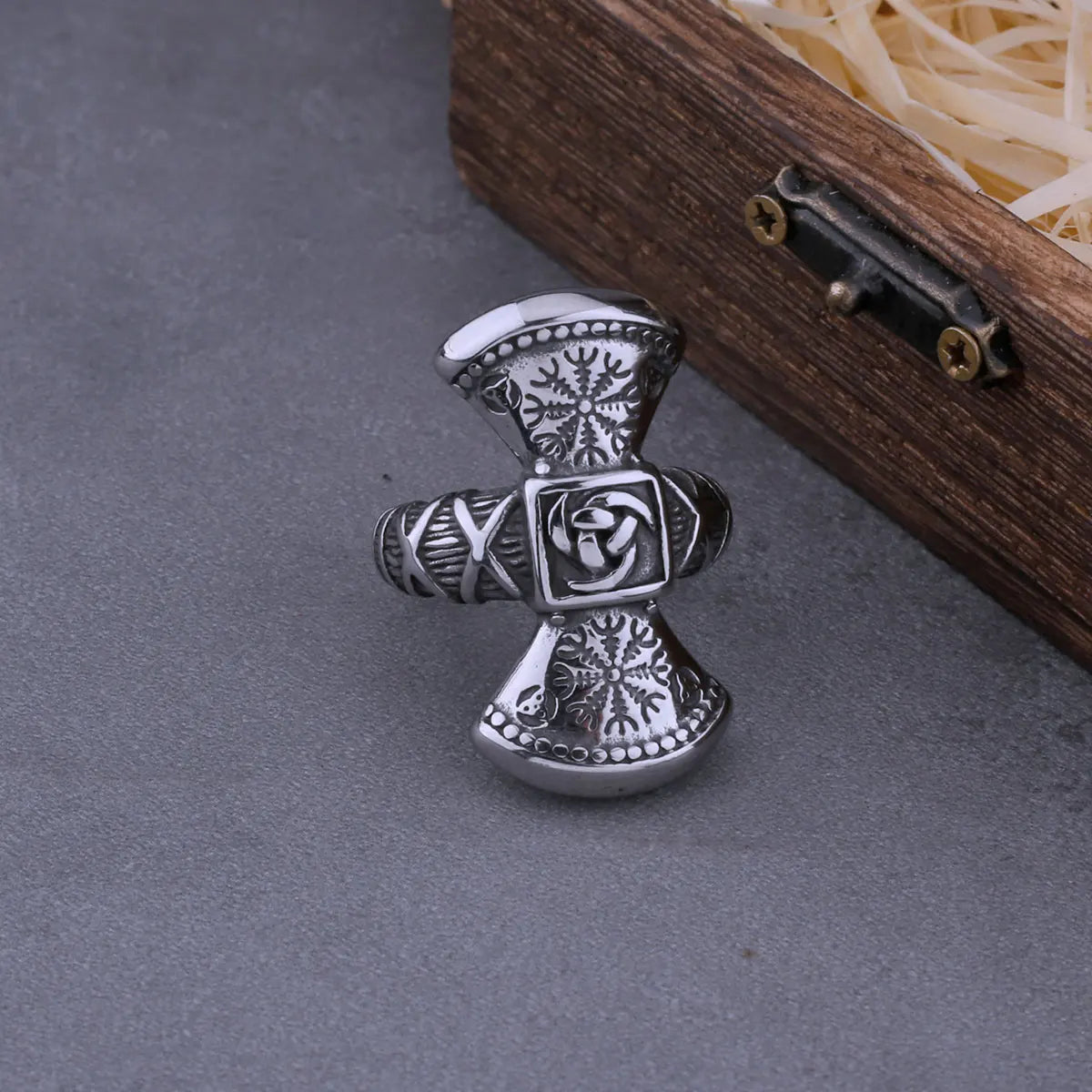 Viking Double Axe & Compass Ring