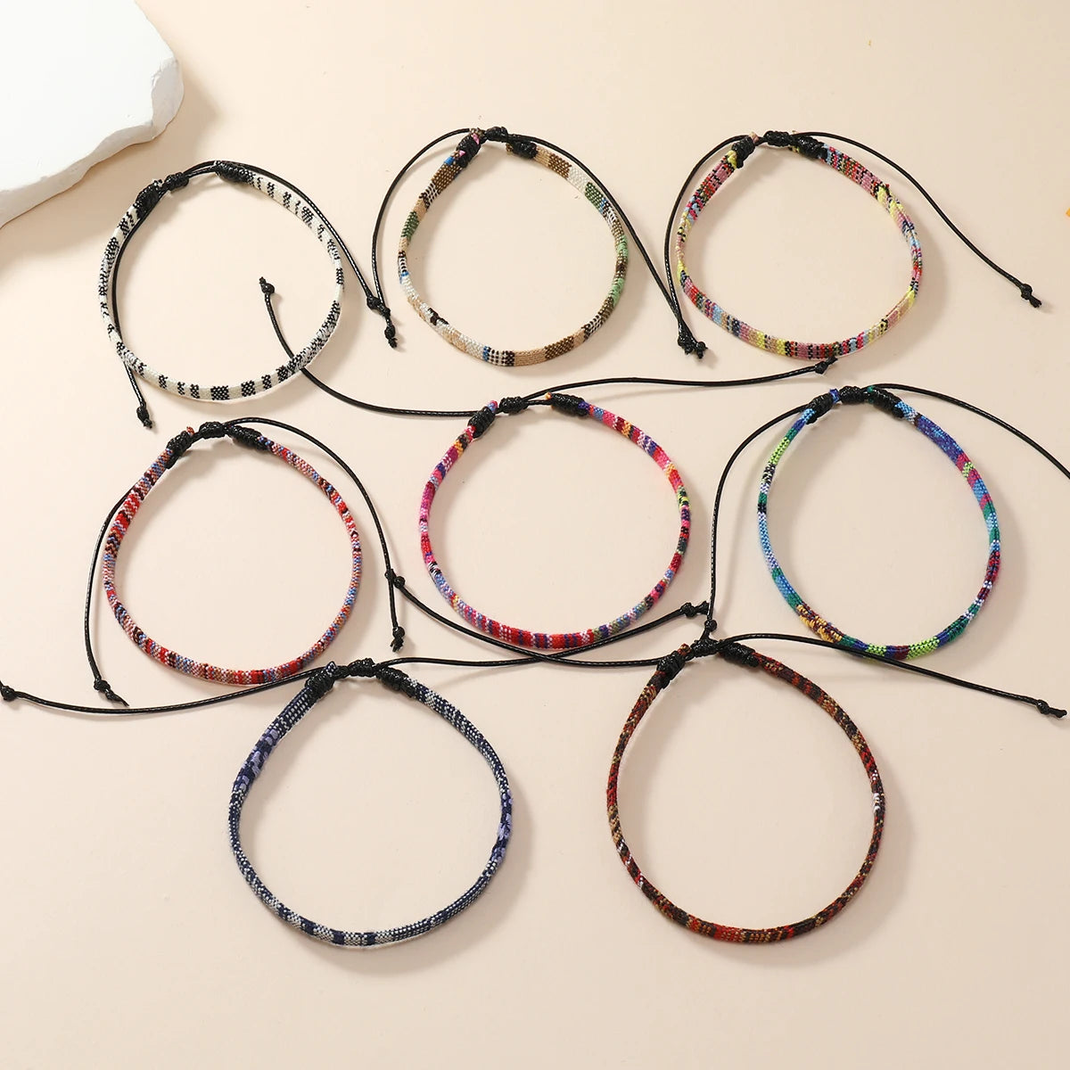 8pcs Bohemian Style Weaving Foot Rope Set, Random Color Cloth Art Friendship Surfing Foot Rope Female