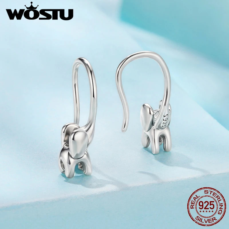 WOSTU Solid 925 Sterling Silver Zoo Elephant Dangle Drop Earrings lovely Animal Hook Earring Girl Birthday Party Holiday Gift