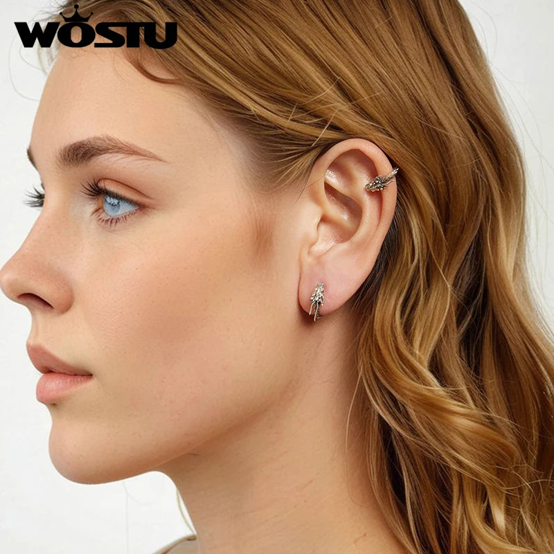 WOSTU Vintage 925 Sterling Silver Dragon Hoop Earrings Women 18K Gold Lucky Gothic Animal Dragon Punk Hoops Cool Birthday gift