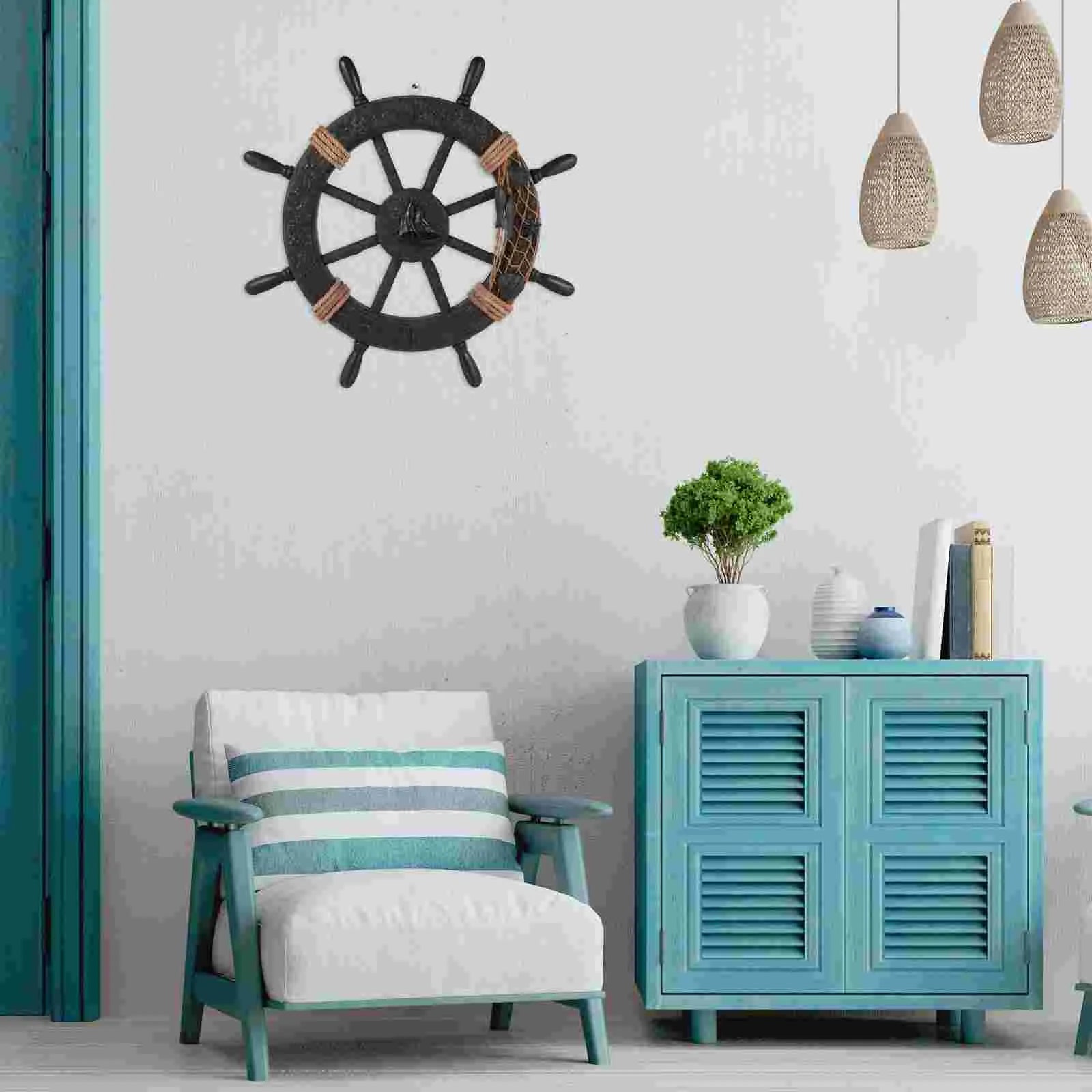 Mediterranean Boat Steering Wheel Home Decor Rudder Wheel Pirate Ornament Sailboat Door Hanging Beach Wall Ship Large Office - Madeinsea©
