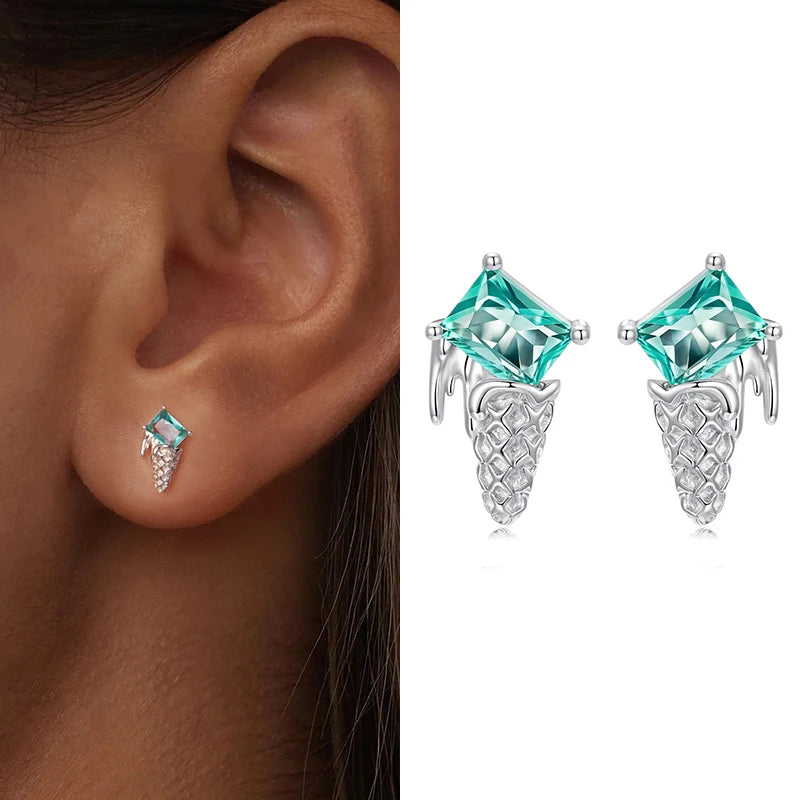 WOSTU Ocean Jewelry 925 Sterling Silver Blue Turtle Green Conch Stud Earrings Women Rainbow Mermaid Ear Hoops Beach Holiday Gift