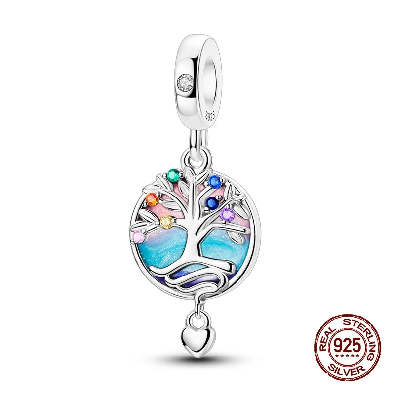 Fashion 925 Sterling Silver Heart Shape Tree Of Life Mother Sister Hug Charms Beads Fit Original Bracelets Fine DIY Jewelry Gift