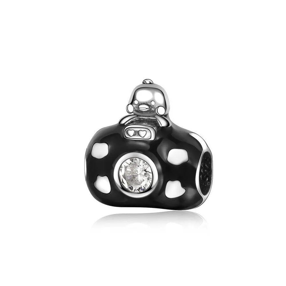 New 925 Silver Black Color Charm Cat Taiji Camera Parrot Guitar Pendant Dangle Bead Fit Original Bracelet Jewellery Gift dragon