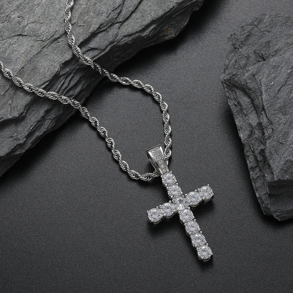 Serenity 5.5ct D Moissanite Cross Necklace for Women Men Gift 100% S925 Sterling Silver 1.6mm Rope Chain Jesus Pendant Necklace - Madeinsea©