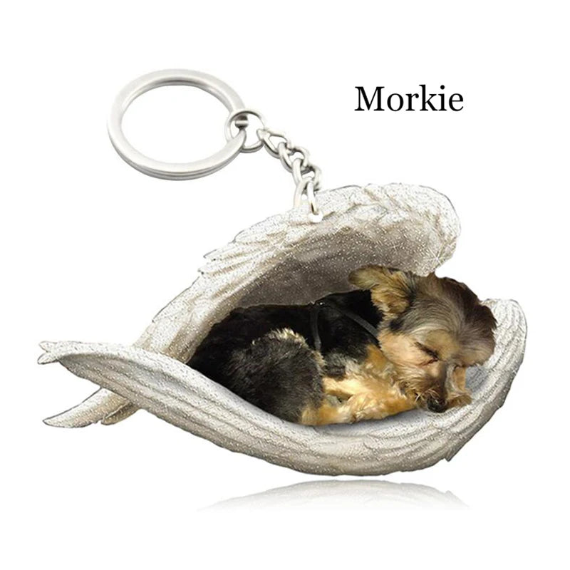100 Style Cut Dog Sleeping Angel Pendant Bag Keychain Car Keychain Keyring Animal Pet Jewelry Boyfriend Girls Gift Accessories