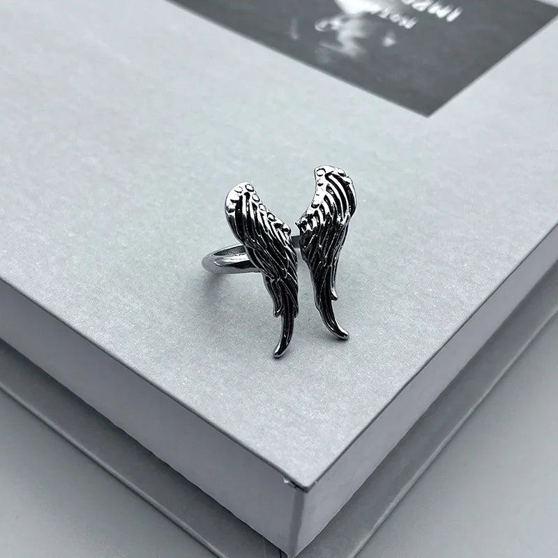Retro Big Angel Wings Ring For Men Women Silver Color Punk Gothic Open Ring Handmade Designer Jewelry Unisex Accessories Gift