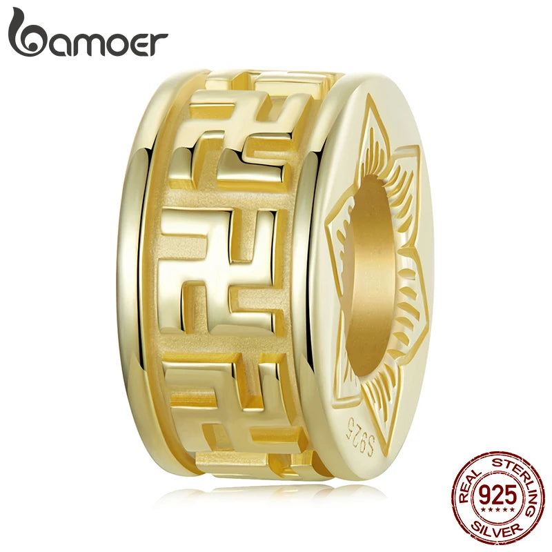 BAMOER Solid 925 Sterling Silver Golden Pattern Silicone Stopper Beads fit Original Bracelet & Necklace Jewelry DIY bamoer Bead