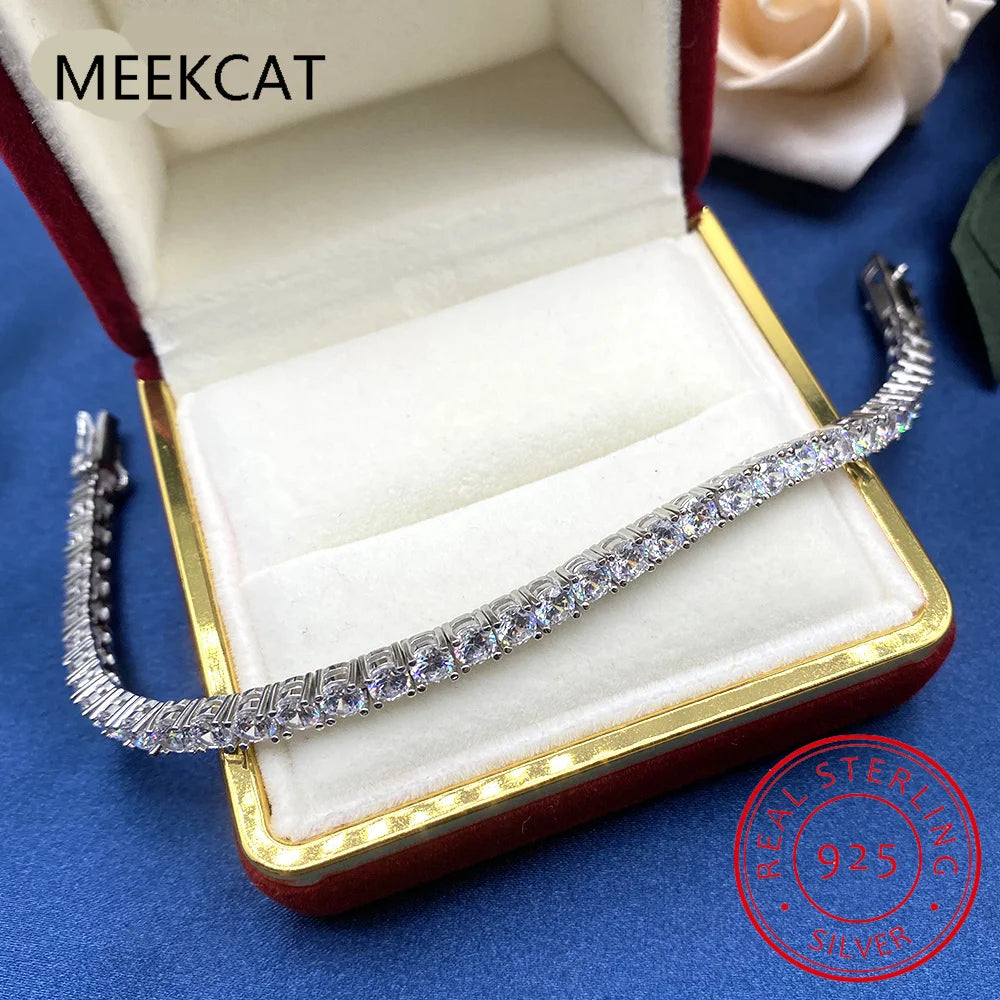 4mm Solid 925 Sterling Silver Moissanite Tennis Bracelets for Women Men GRA Diamond Bracelet for Engagement Jewelry Gift