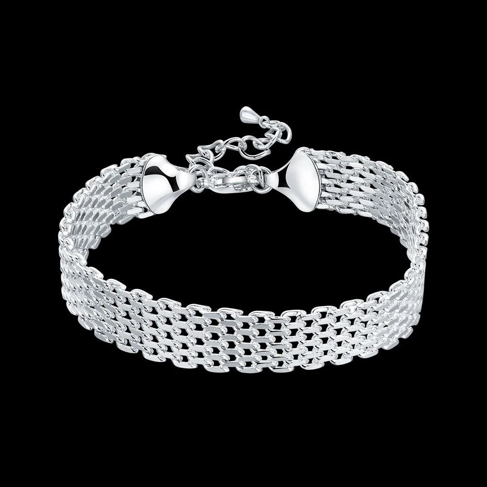 Noble 925 Sterling Silver Square Solid Chain Bracelet for Women Men Charm Party Gift Wedding Fashion Jewelry - Madeinsea©