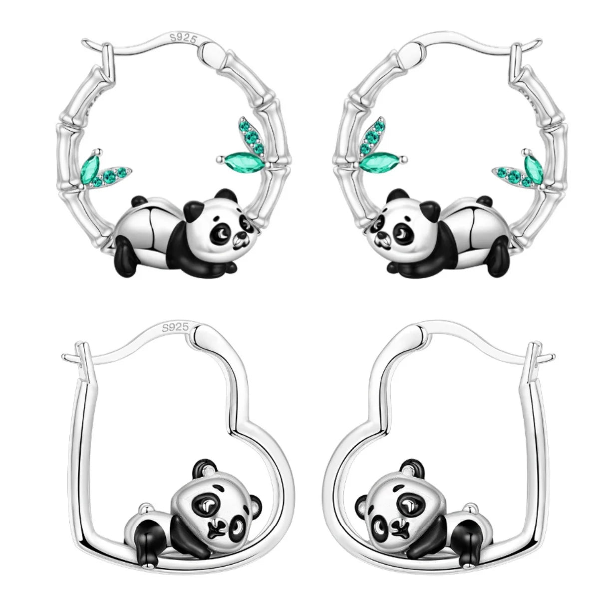 PANPOKI S925 Sterling Silver Cute Panda Animals Earrings Hoop Earrings For Women Jewelry Original Party Trendy Gifts