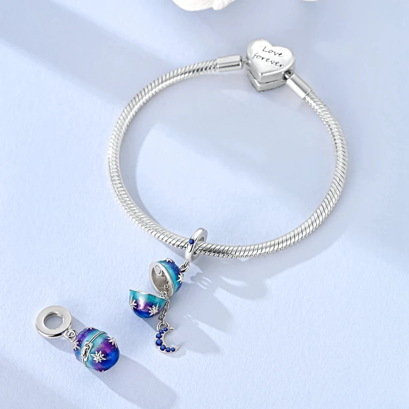 Fit Original 925 Sterling Silver Charms Beads Luminous Easter Egg Pink Baskets Charms for Women Fine DIY Birthday Jewelry Gifts