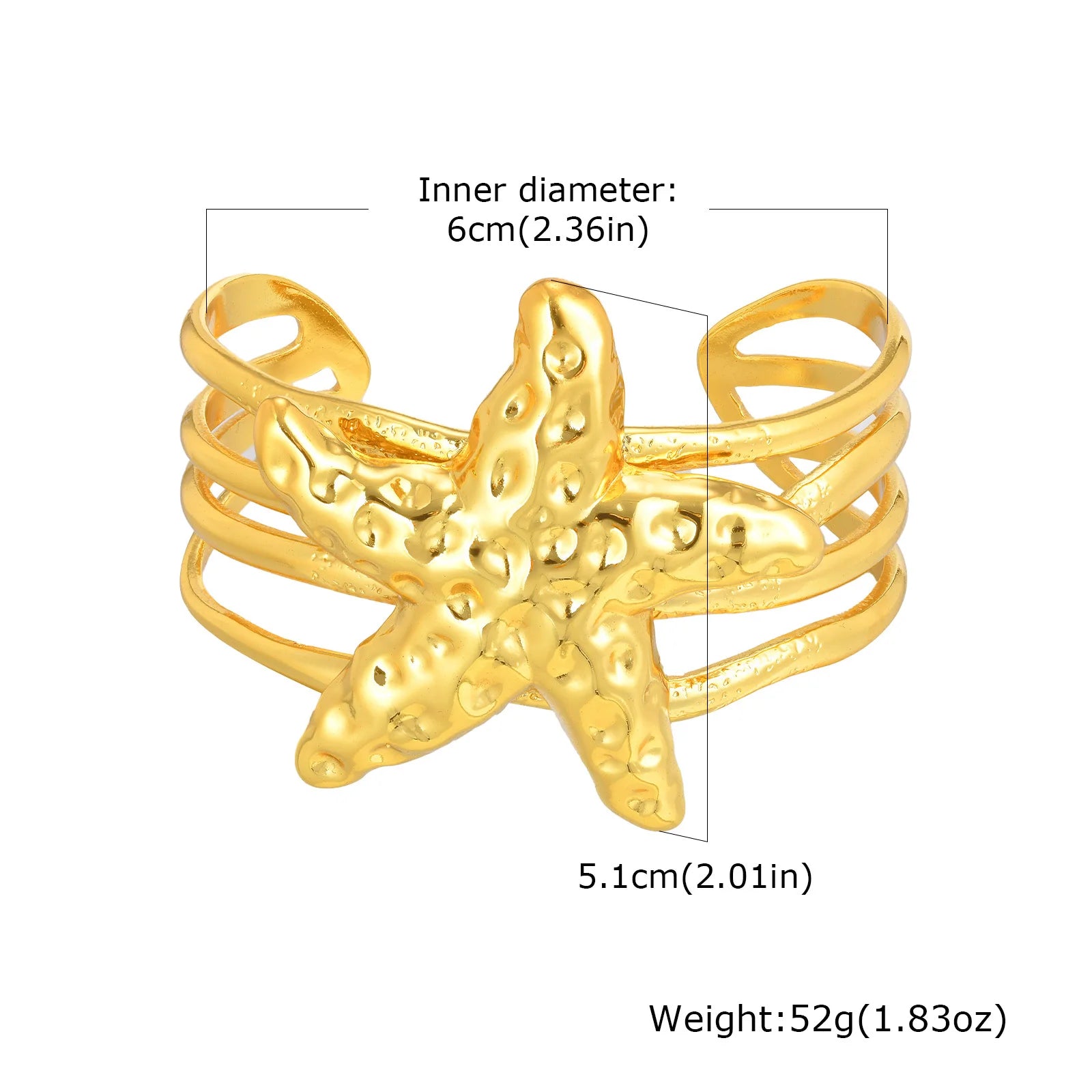Vnox Chunky Starfish Cuff Bracelets For Women Girls,Stainless Steel Gold Color Heavy Bangles,Female Trendy Jewelry Party Daily