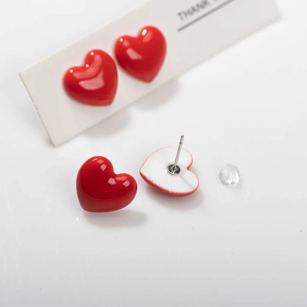 Exquisite ceramic Big love heart shape stud earrings multicolor anti-allergic metal pin fashion earrings #LY117
