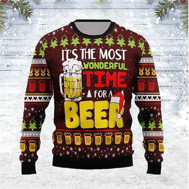New Christmas Beer Season 3D Printed Men's Ugly Christmas Sweater Winter Unisex Casual Holiday Party Women Pullover Wholesale