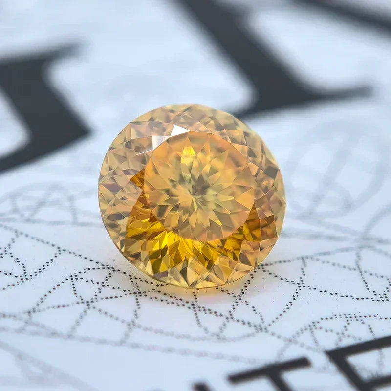 Moissanite Stone Round Shape Golden Yellow Color 100 Faceted Cut Lab Grown Gemstone for Charms Women Jewel with Certificate