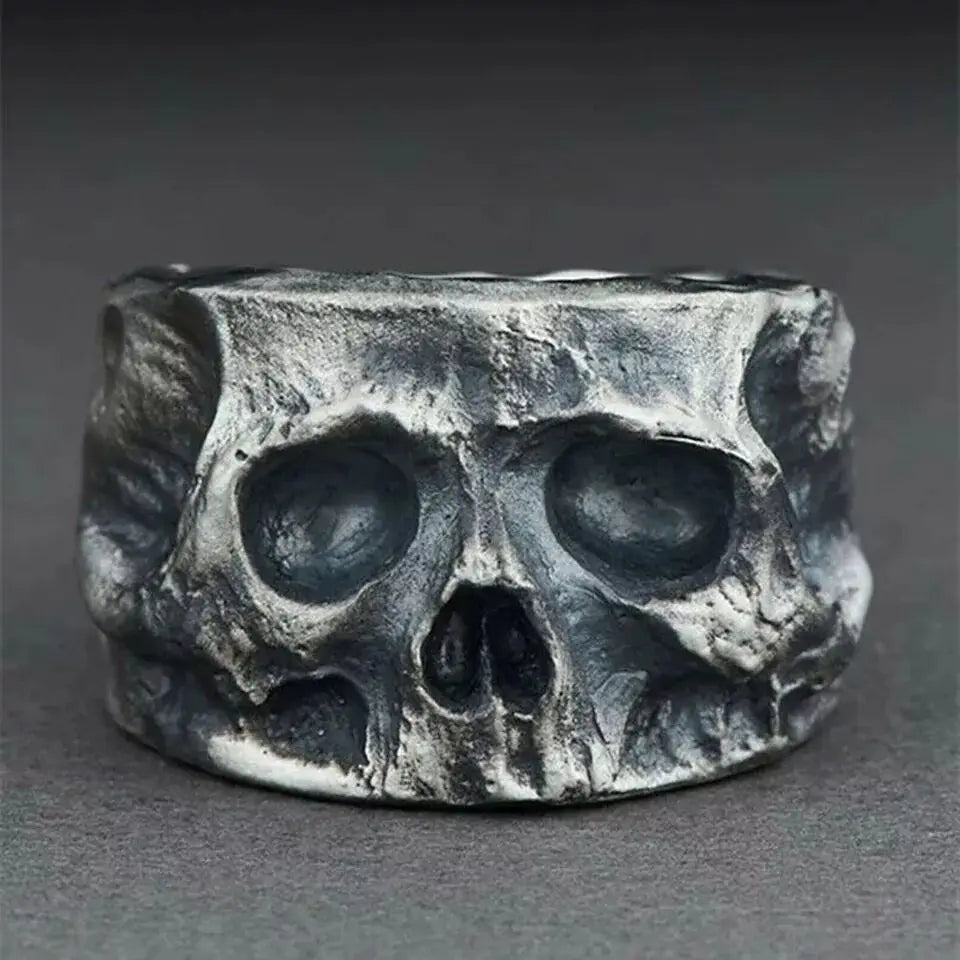 Retro Half Face Skull Ring For Men Vintage Punk Gothic Rock Hiphop Ring Bikers Accessories Handmade Designer Jewelry Unisex Gift