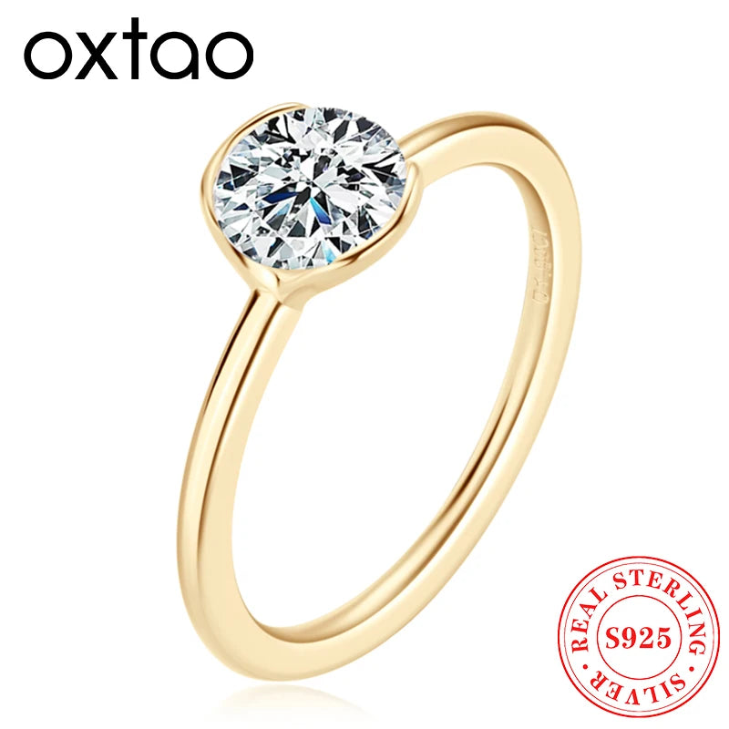 OXTAO D VVS 1CT Moissanite Rings for Women Classic Trendy Solitaire Lab Diamond Engagement Wedding Band GRA Certified 925 Sliver