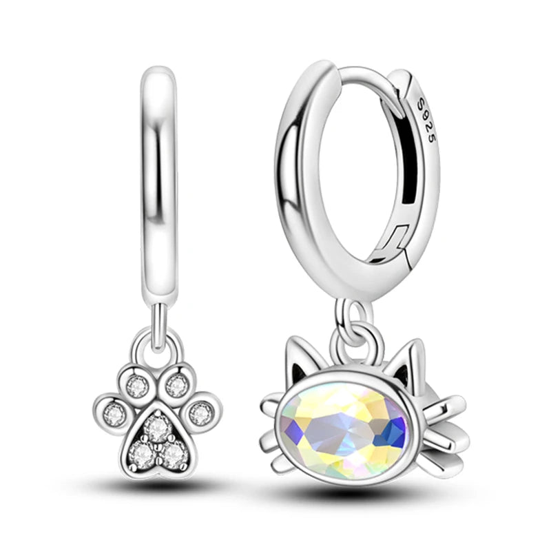 New Earring For Women 925 Silver Sparkling Butterfly Bear Pink Heart Princess Double Hoop Earrings Luxury Party Jewelry