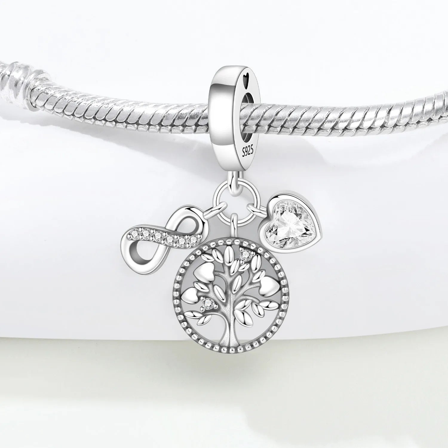 PANPOKI 925 Sterling Silver Tree of Life Unlimited Symbol Pendant Beads Original Bracelet Charm Jewelry Party DIY Trendy Gifts