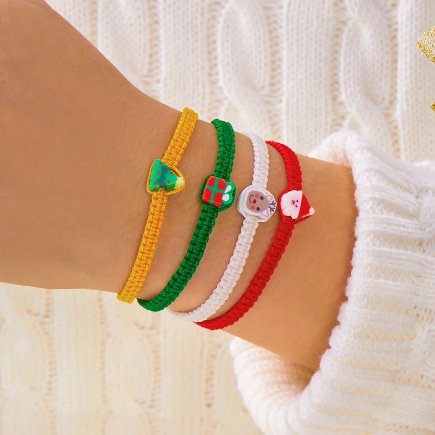 Handmade Christmas Bracelet For Women Girls Santa Claus Snowman Elk Xmas Tree Handwoven Adjustable Bangles New Year Jewelry Gift