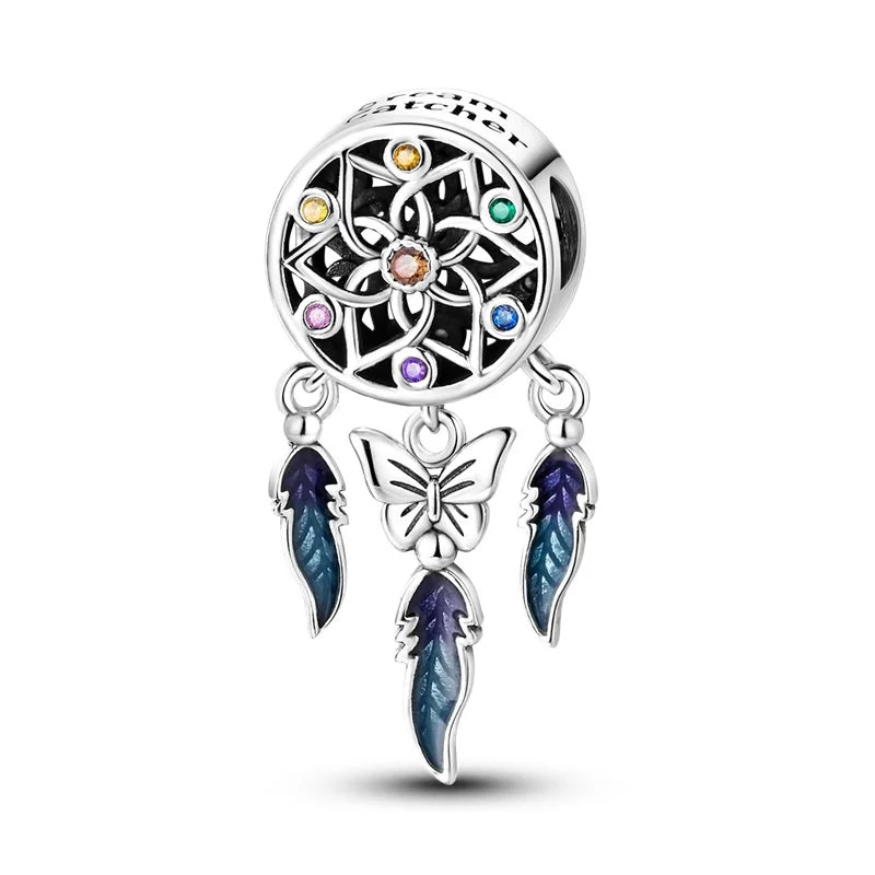 Dreamcatcher Series - Original Genuine 925 Sterling Silver Zircon Moon Sun Charm Beads Suitable 3mm Bracelet DIY Making Pendant