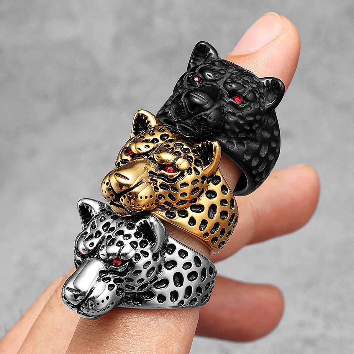 Leopard Gems Eye Animal Men Rings Stainless Steel Women Jewelry Punk Rock Cool Stuff Desinger Fashion Accessories Gift Wholesale